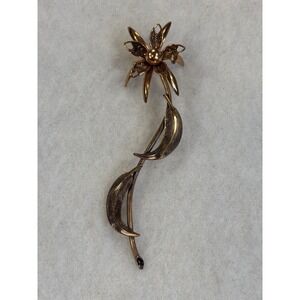 Vintage Copper Tone Single Flower Brooch Retro Event Glam Cocktail Classic